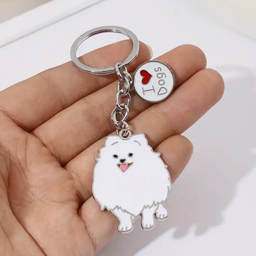 NEW! Enamel Pomeranian Samoyed "I ❤️ Dogs" Keychain/Bag 👜 🎒 Charm ~ 🐕 🎁 🐾
